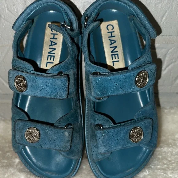 Chanel C2021 Blue Suede Dad Sandals Size 36 - Picture 7 of 16